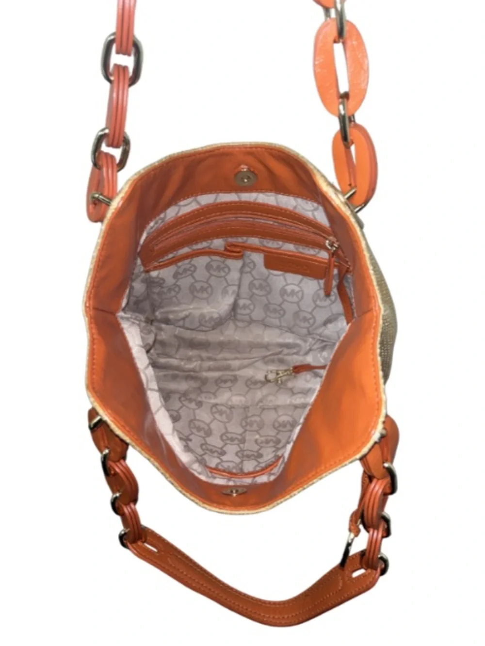 Michael Kors Lilly Woven Straw Hobo Bag - Orange/Tan - EUC - Picture 8 of 12